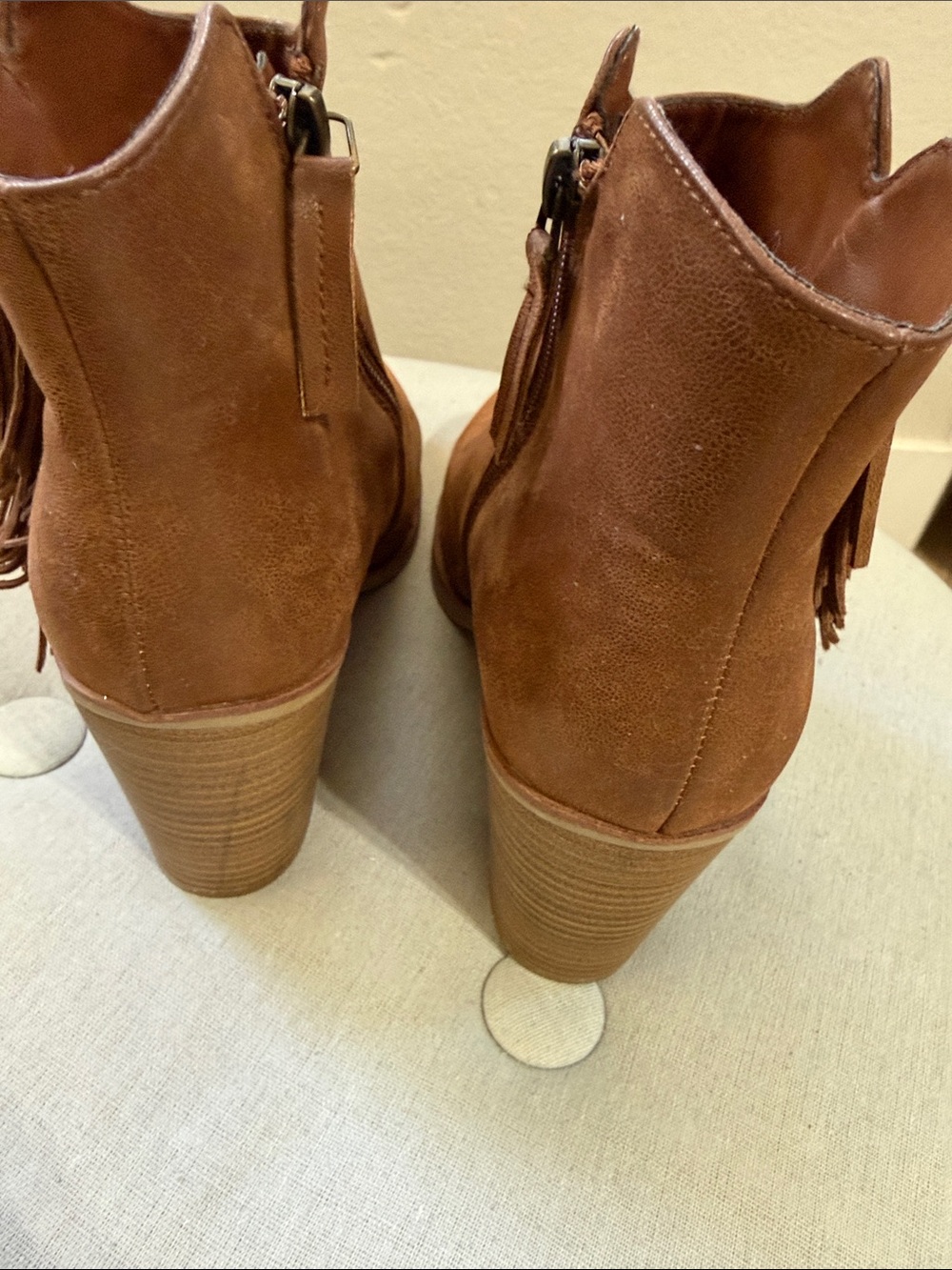 MIA Fringe Booties Tan Brown Gentle Use Women’s Size 10 Western Cowgirl - Picture 5 of 7